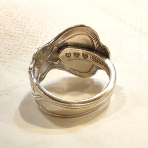 silver spoon ring showing hallmarks