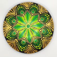 Load image into Gallery viewer, Large Art Stone, Yoga Stone, Meditation Stone - Green & Gold  - Gone Dotty