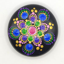 Load image into Gallery viewer, Small Art Stone, Yoga Stone, Meditation Stone - Green, pink and gold - Gone Dotty