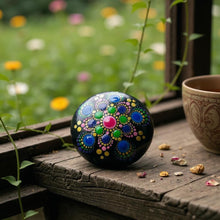 Load image into Gallery viewer, Small Art Stone, Yoga Stone, Meditation Stone - Green, pink and gold - Gone Dotty