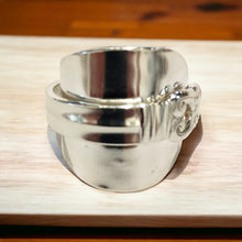 Load image into Gallery viewer, 1939 Royal Danish Shield Spoon Ring - Size S - Silver Rose Jewellery