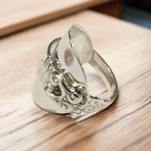 Load image into Gallery viewer, 1939 Royal Danish Shield Spoon Ring - Size S - Silver Rose Jewellery