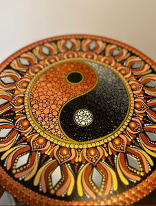 Yin & Yang Mandala In Burnt Orange & Black With Mirrors