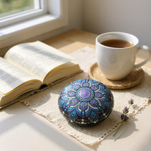 Load image into Gallery viewer, Medium Art Stone, Yoga Stone, Meditation Stone - Purple, Blue & White - Gone Dotty