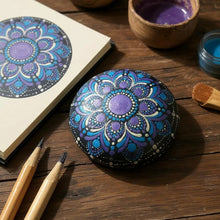 Load image into Gallery viewer, Medium Art Stone, Yoga Stone, Meditation Stone - Purple, Blue & White - Gone Dotty