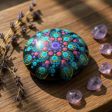 Load image into Gallery viewer, Medium Art Stone, Yoga Stone, Meditation Stone - Purple, Blue & Raspberry - Gone Dotty