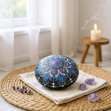 Load image into Gallery viewer, Medium Art Stone, Yoga Stone, Meditation Stone - Purple, Blue & White - Gone Dotty