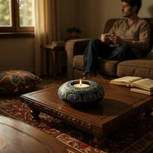 Load image into Gallery viewer, Tea Light Holder - Green, Blue & White - Gone Dotty