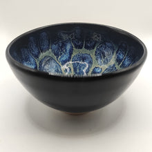 Load image into Gallery viewer, Handmade Ceramic Bowl – Black Glaze with Blue Flower Interior (Small) - Rachel Buxton