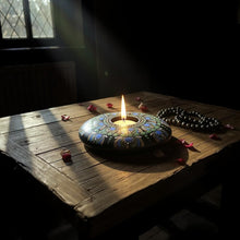 Load image into Gallery viewer, Large Tea Light Holder - Blue, Green & Grey - Gone Dotty