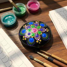 Load image into Gallery viewer, Small Art Stone, Yoga Stone, Meditation Stone - Green, pink and gold - Gone Dotty