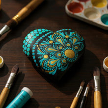 Load image into Gallery viewer, Heart Meditation stone - Turquoise and gold - Gone Dotty