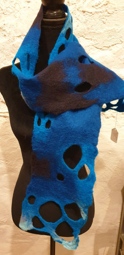 Hand Felted Blue Wool Scarf - Ania Herburt-Fashion and Accessories-Atelier Crafers 