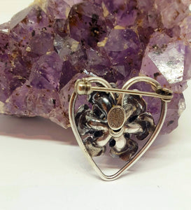Vintage Sterling Silver Jewelart Heart and Flowers Brooch