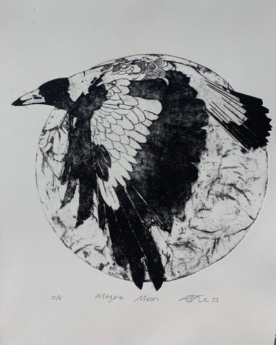 Magpie moon - Collagraph print  - Emma Swift Kirkman