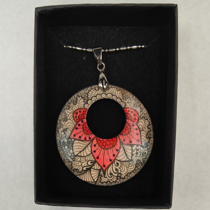 Hand drawn round pendant with hole #3- Helen Kuster