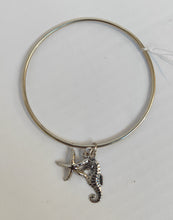 Load image into Gallery viewer, Sterling Silver Bangle with Seahorse &amp; Star fish charms