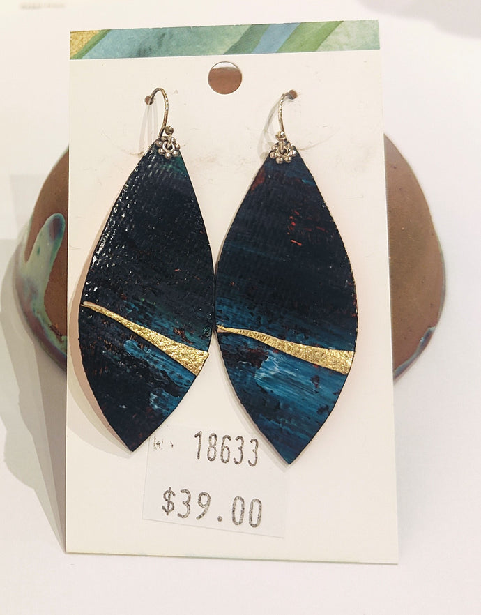 Hand painted canvas, leather and silver earrings #18 - Louise Warren
