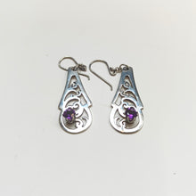 Load image into Gallery viewer, Vintage Sterling Silver Pierced Spoon handle earrings with Amethyst - Silver Rose Jewellery