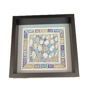 Framed watercolour, pen and ink -Muted Purple and Green - Helen Kuster