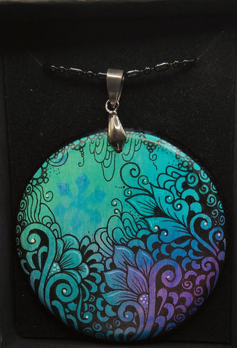 Hand drawn round pendant #13- Helen Kuster