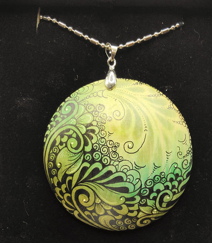 Hand drawn round pendant #14- Helen Kuster