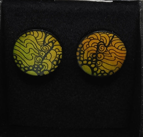 Stud Earrings #15 - green and gold - Helen Kuster