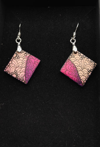 Small square drop earrings #18 - pink and magenta  - Helen Kuster