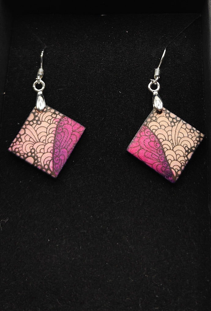 Small square drop earrings #18 - pink and magenta  - Helen Kuster