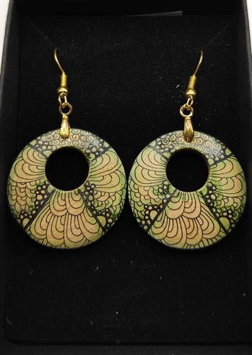 Hand drawn earring drops with hole #20 - greens - Helen Kuster