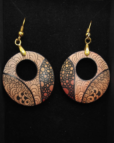 Hand drawn earring drops with hole #21-Rust hues -  Helen Kuster