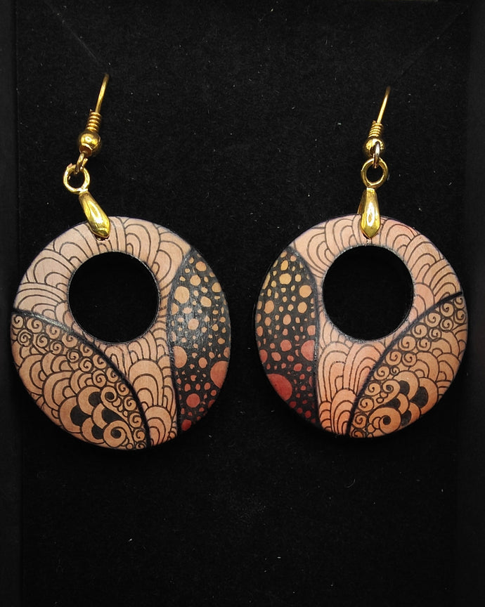Hand drawn earring drops with hole #21-Rust hues -  Helen Kuster