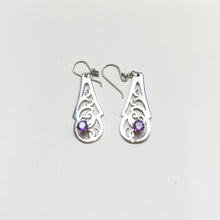 Load image into Gallery viewer, Vintage Sterling Silver Pierced Spoon handle earrings with Amethyst - Silver Rose Jewellery