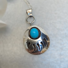 Load image into Gallery viewer, Navajo Turquoise Shadowbox Bear paw Sterling silver pendant