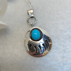 Navajo Turquoise Shadowbox Bear paw Sterling silver pendant