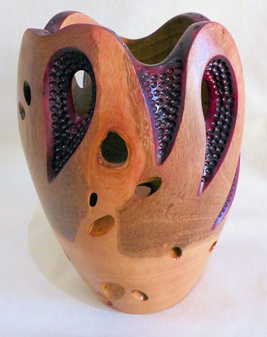 Carved and Textured Vase - wooden sculpture
