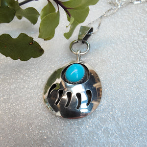 Navajo Turquoise Shadowbox Bear paw Sterling silver pendant