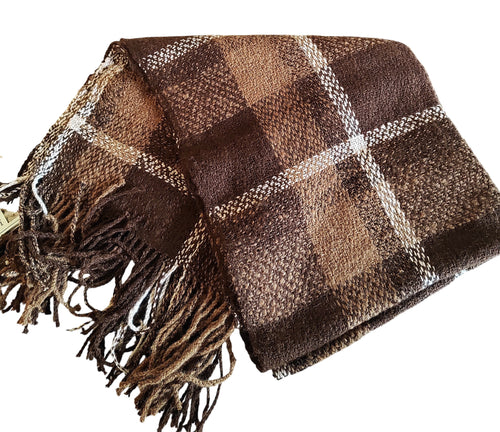 Hand woven and hand spun Alpaca Wrap/ Knee Rug - Chocolate Plaid - Elaine Wood