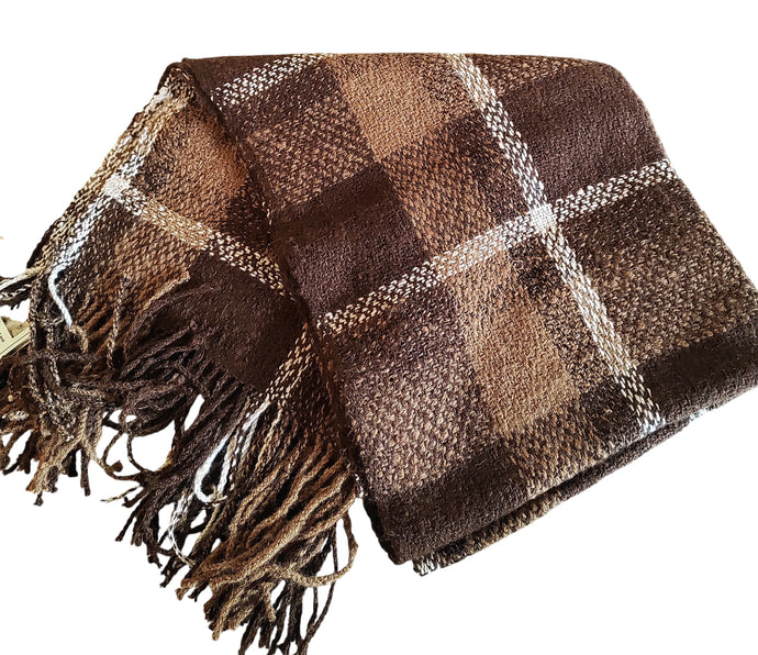 Hand woven and hand spun Alpaca Wrap/ Knee Rug - Chocolate Plaid - Elaine Wood