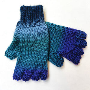 Hand knitted fingerless gloves - Blue  & Purple- Helen Brook
