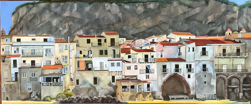 Beautiful Sicilian village - Cefalu- Acrylic - Evelynne Richardson