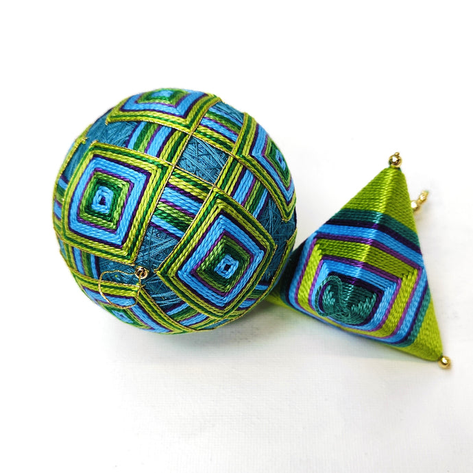 Hishikazari & Tamari hanging ornaments - Blue & Green - Annie Reid