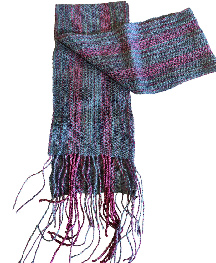 Pink and Blue Hand spun, Hand woven Mohair scarf - Elaine Wood