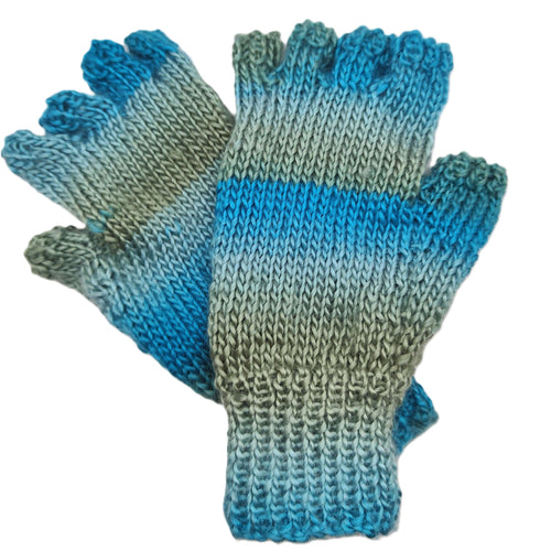 Hand knitted fingerless gloves - graded Blue - Helen Brook