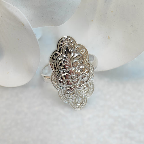Sterling Silver Floral Ring - upcycled brooch - Silver Rose Jewellery