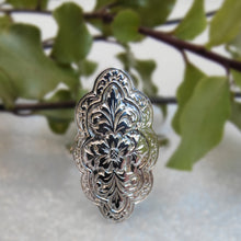 Load image into Gallery viewer, Sterling Silver Floral Ring - upcycled brooch - Silver Rose Jewellery