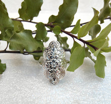 Load image into Gallery viewer, Sterling Silver Floral Ring - upcycled brooch - Silver Rose Jewellery