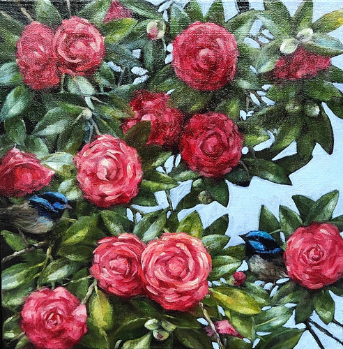 Camelias and Blue Wrens - Lisa Losada