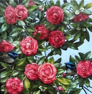 Camelias and Blue Wrens - Lisa Losada