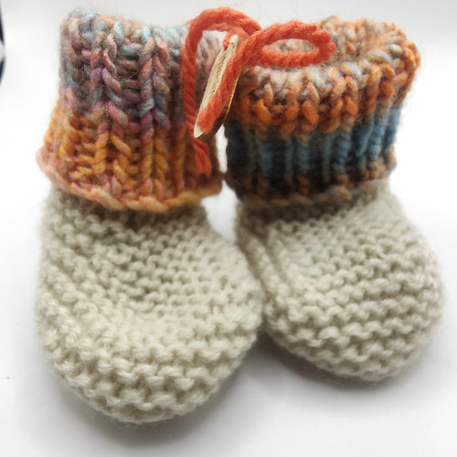 Baby Boots - Hand knitted - Cream sock with ulti cuff - Nikki Dellavia
